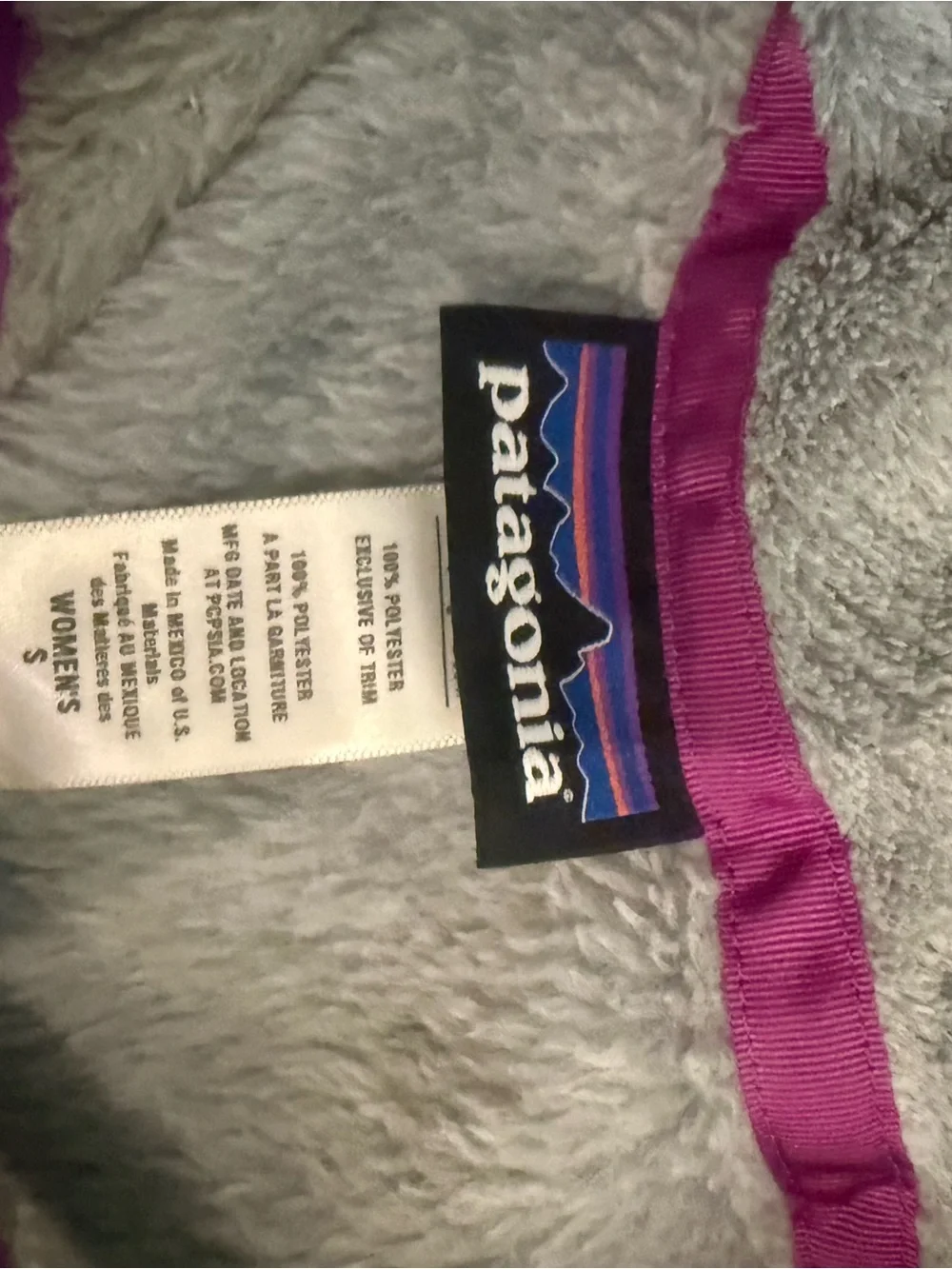Patagonia Kids Light Gray Fleece Pullover with Purple Accents